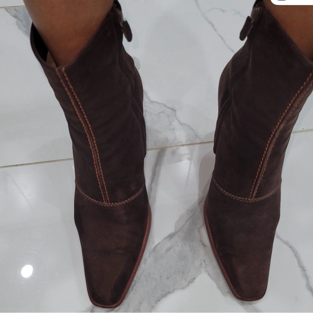 Tod's Dark Brown Suede Heeled Boots